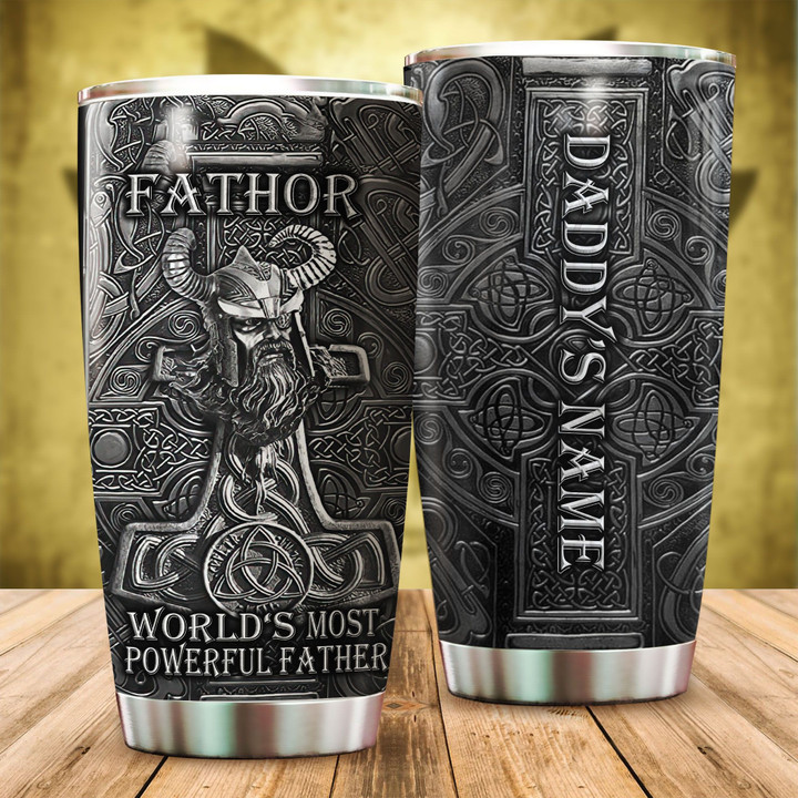 Viking Dad Fathor World Most Powerful Personalized All Over Print Tumbler Father Day Gift From Daughter And Son