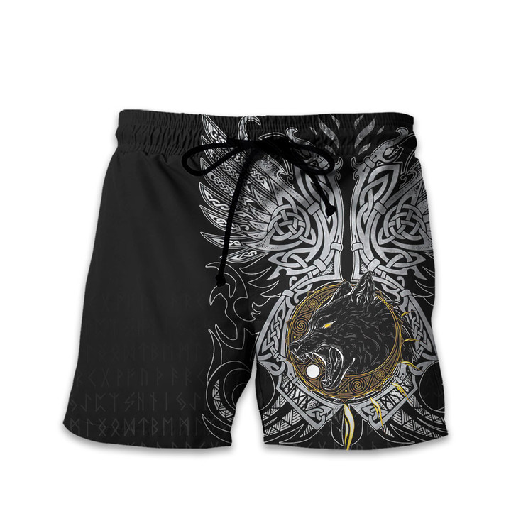 Viking Old Norse Tattoo Art Fenrir Wolf Of Odin Sun And Moon Customized All Over Print Short Pant
