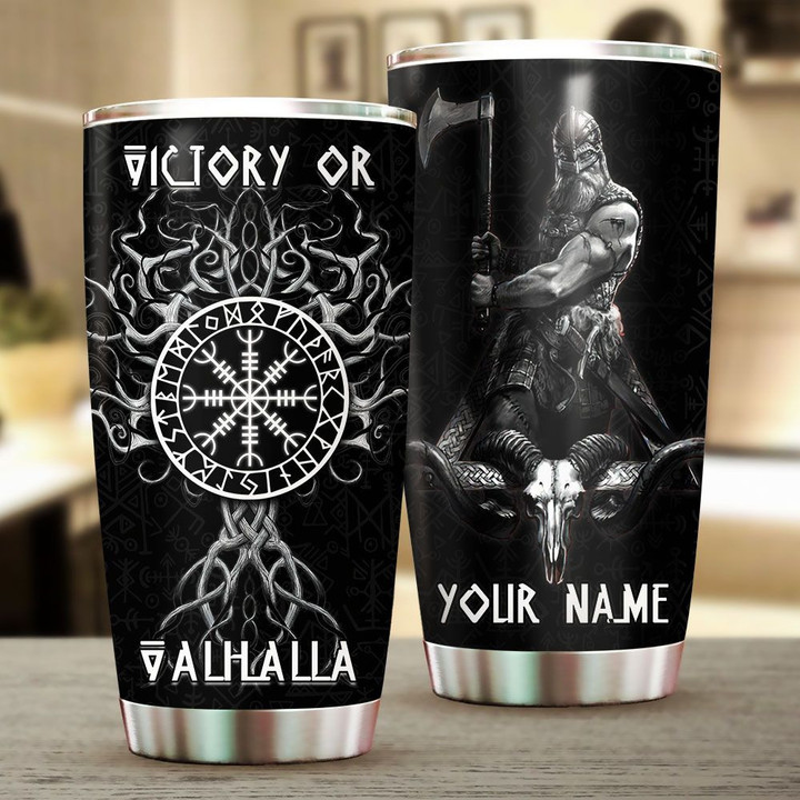 Viking Warrior Celtic Pattern Victory Or Valhalla Customized All Over Print Tumbler