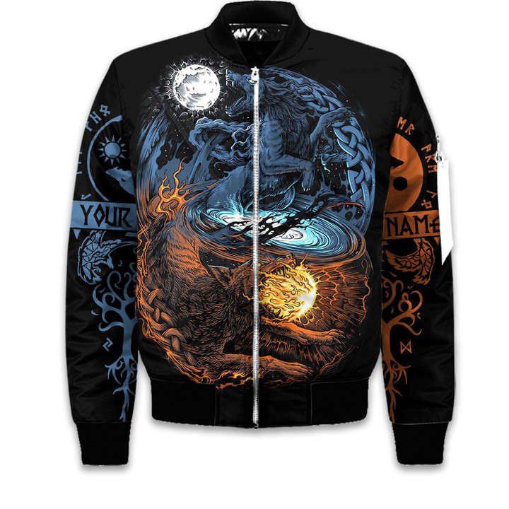 Viking Old Norse Skoll And Hati Moon And Sun Wolf Art Customized All Over Print Bomber