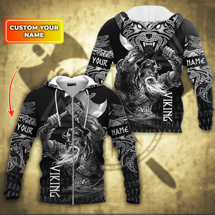 Viking Celtic Warrior Old Norse Tattoo Art With Axe Customized All Over Print Zip Hoodie