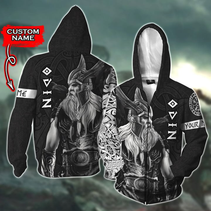 Viking Celtic Warrior Old Norse Tattoo Odin The Allfather Customized All Over Print Zip Hoodie