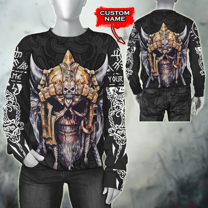 Viking Nordic Skull Black Pattern Parallel Template Customized All Over Print Sweatshirt