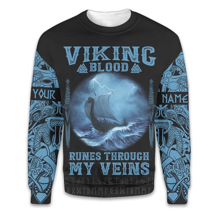 Viking Blood Runs Through My Veins Warrior Art Customized All Over Print Sweatshirt