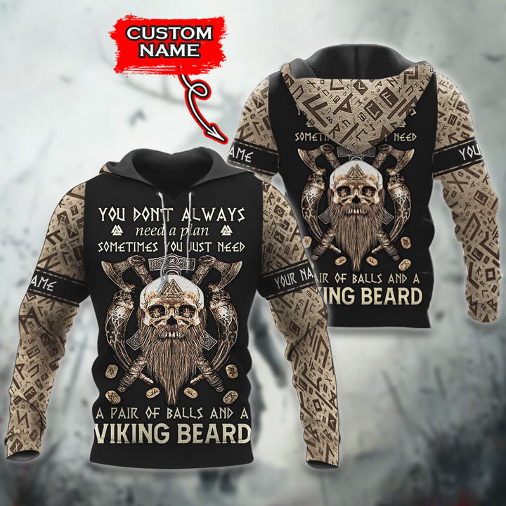 Viking Old Face Warrior Art Nordic Beard Skull Vector Customized All Over Print Hoodie
