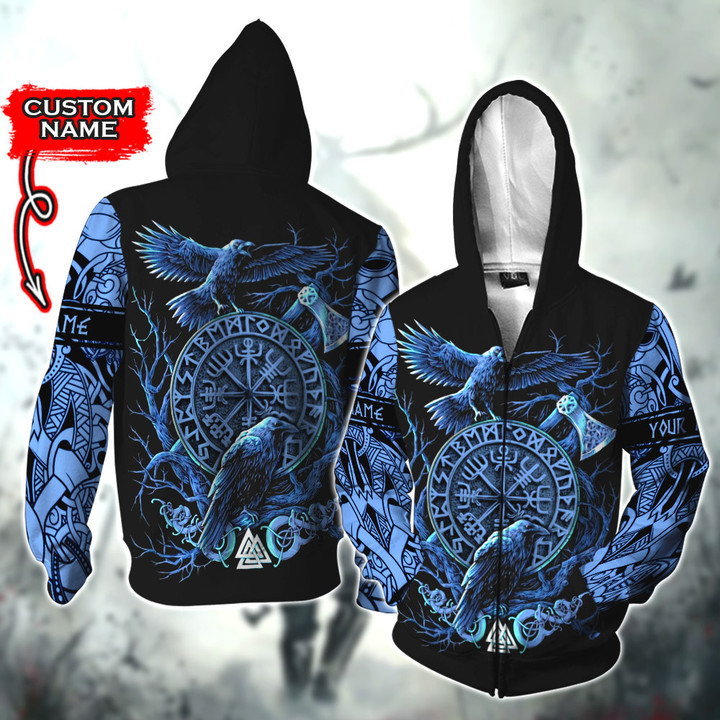 Viking Raven Of Odin And The Vegvisir Nordic Art Customized All Over Print Zip Hoodie