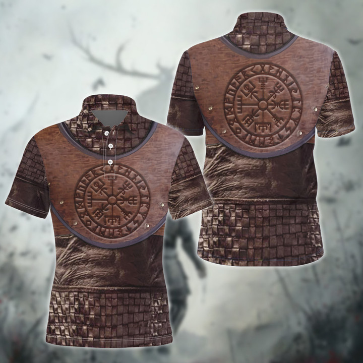 Viking Wood And Rattan Old Norse Armor Vegvisir All Over Print Polo
