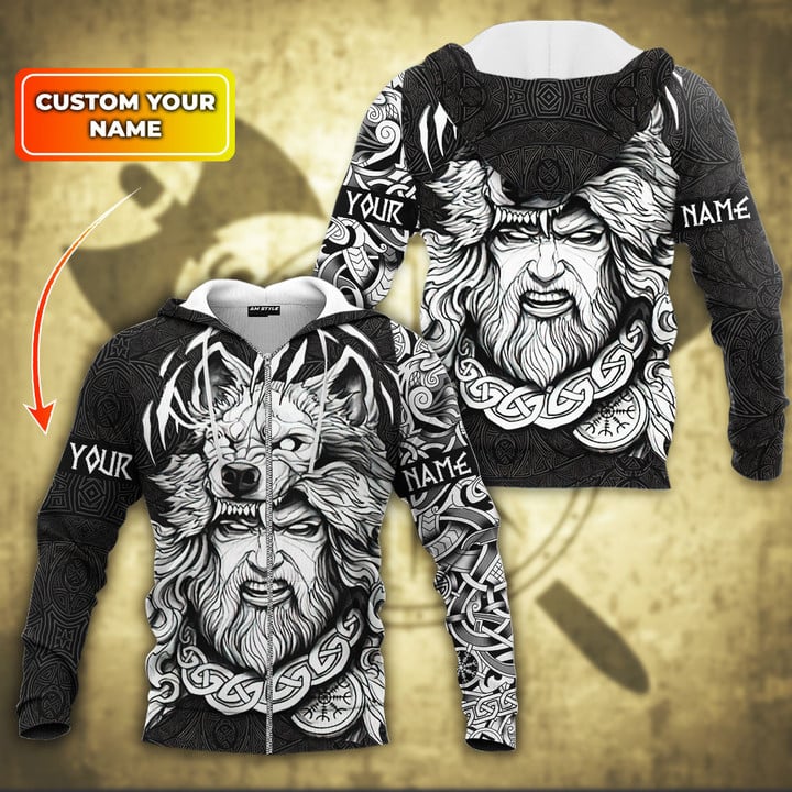 Viking Skull Old Norse Warrior With Wolf Hat Customized All Over Print Zip Hoodie