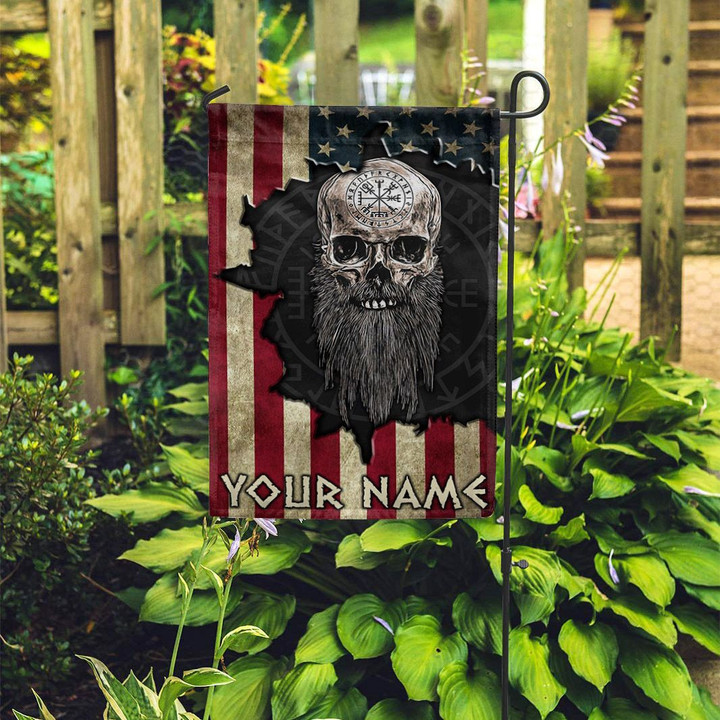 Us Flag Crack And The Viking Old Skull With Beard