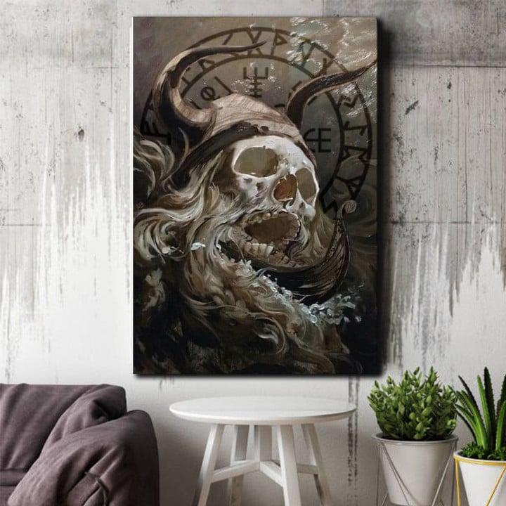Viking Old Norse Art With Ship And Vegvisir Pattern All Over Print Canvas