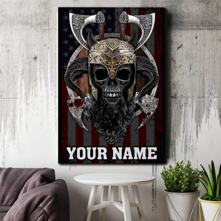 American Viking Gold And Metal Skull Nordic Art All Over Print Canvas