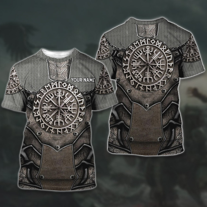 Viking Metal Old Rusty Chain Armor Nordic Pattern Vegvisir Customized All Over Print T-Shirt