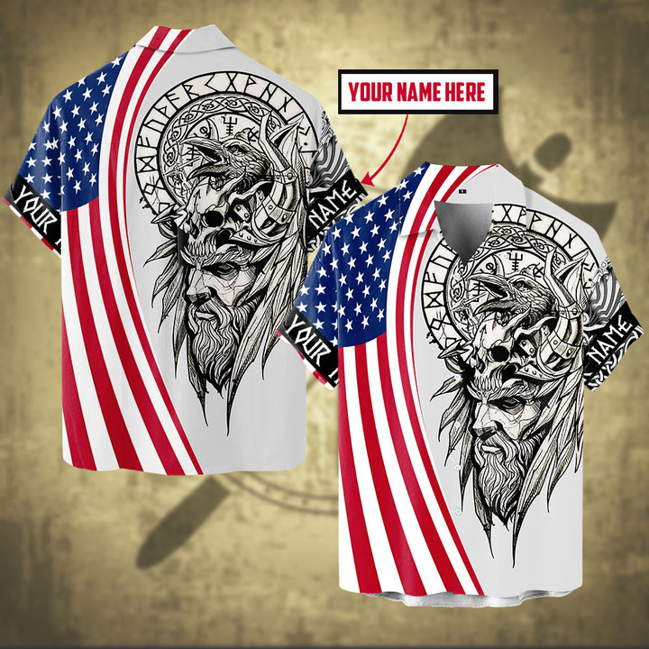 American Flag Curves With Viking Warrior Raven And Vegvisir Customized All Over Print Hawaii