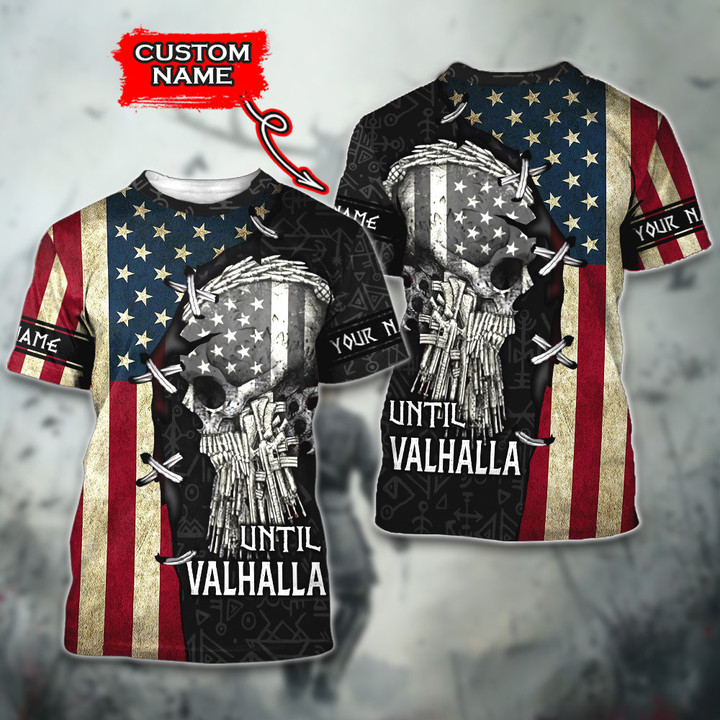 American Flag With Viking Skull Art Until Valhalla Customized All Over Print T-Shirt