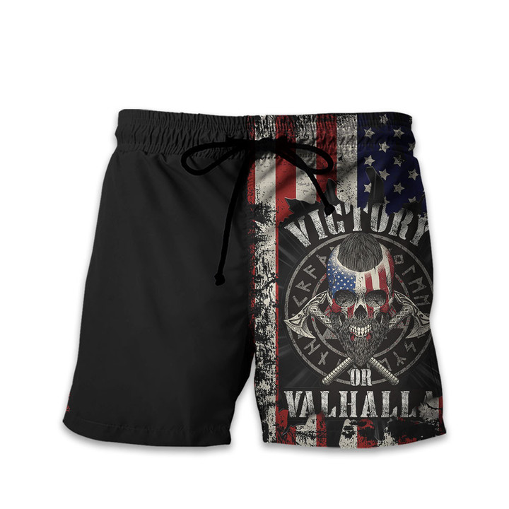 American Viking Cracked Flag Victory Or Valhalla Skull Customized All Over Print Short Pant