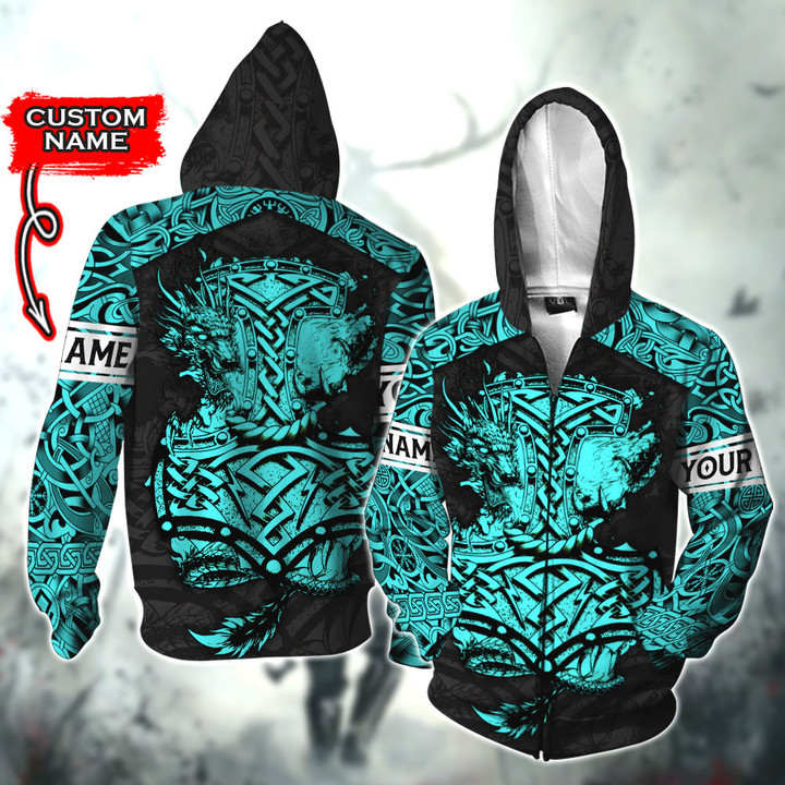 Viking Mythical Old Norse Dragon And The Mjonir Customized All Over Print Zip Hoodie