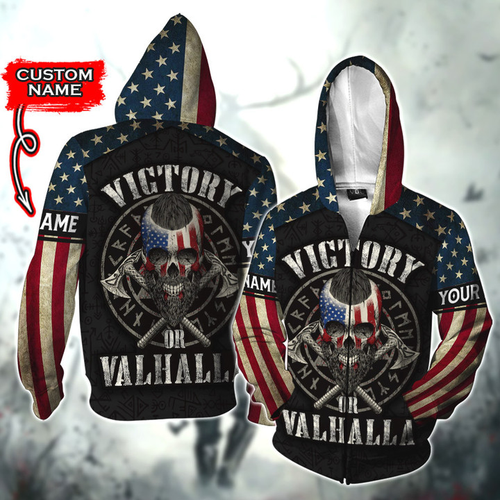 American Viking Victory Or Valhalla Old Nordic Symbol Customized All Over Print Zip Hoodie