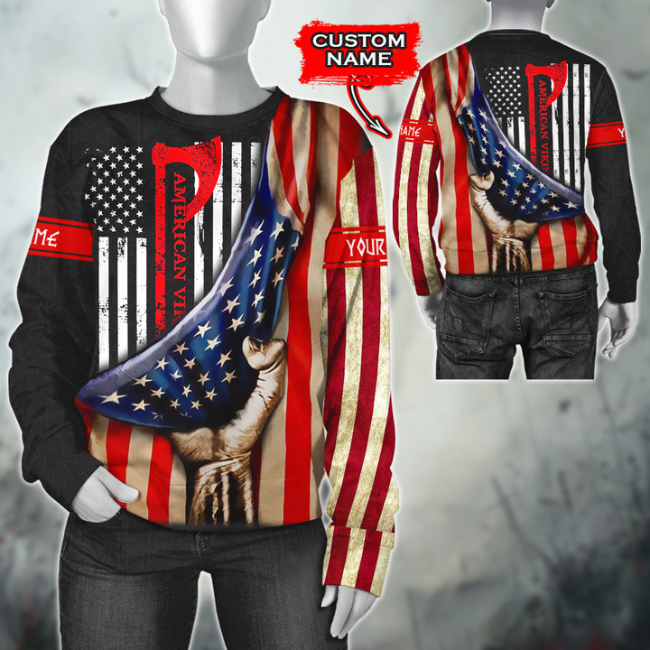 American Viking Flag Ripped Axe Of Nordic Warrior Customized All Over Print Sweatshirt