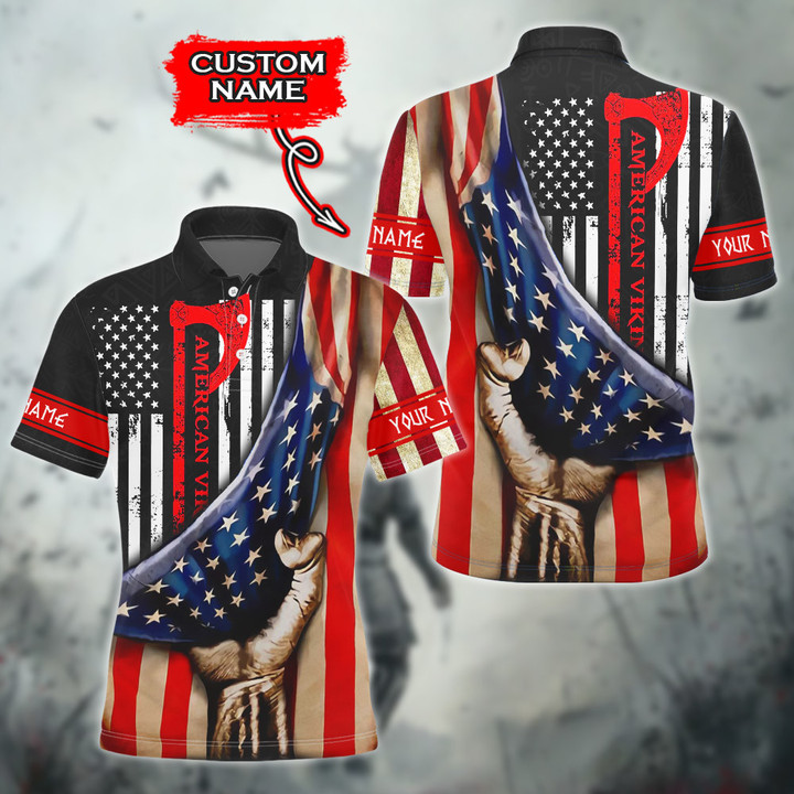 American Viking Flag Ripped Axe Of Nordic Warrior Customized All Over Print Polo