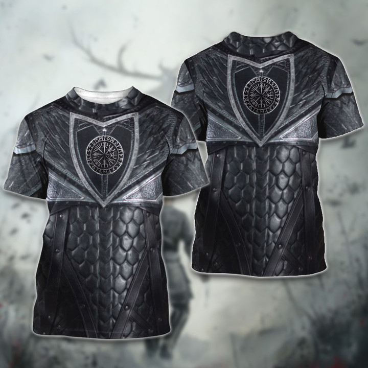 Viking Raven Of Odin Black Leather Pattern Armor All Over Print T-Shirt