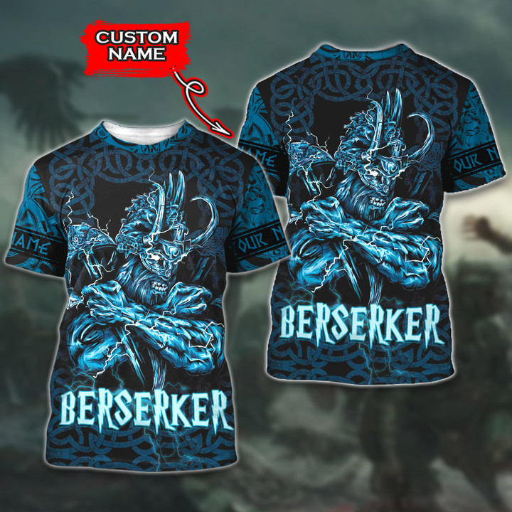 Viking Berserker Warrior Blue Thunder With Axe Old Norse Customized All Over Print T-Shirt