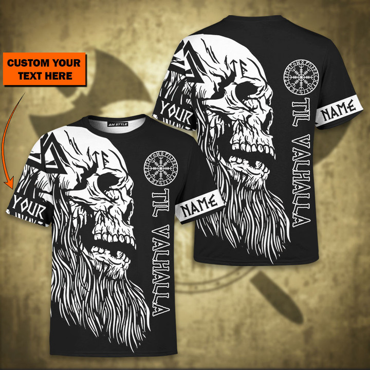 Viking Old Half Skull Trihorn Triangle Nordic Symbol Customized All Over Print T-Shirt