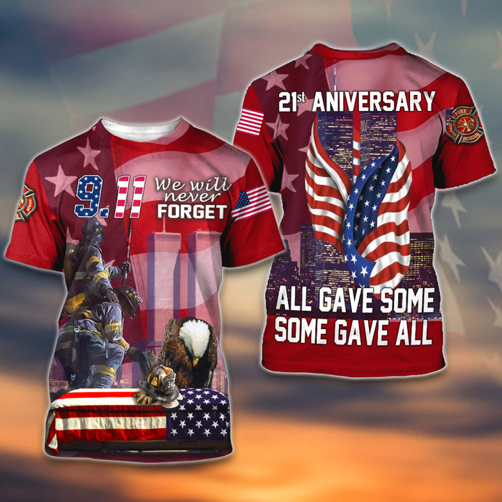 Patriot Day 9.11 We Will Never Forget Firefighter Eagle Customized All Over Print T-Shirt
