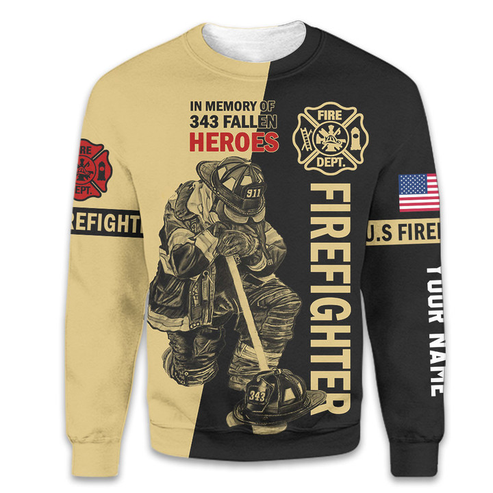 Patriot Day In Memory Of 343 Firefighter Heroes Kneel Personalized All Over Print Sweatshirt