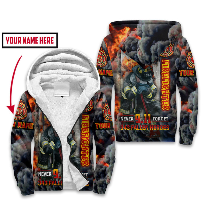 Patriot Day 9.11 Flame Firefighter Pray 343 Never Forget Customized All Over Print Fleece Zip