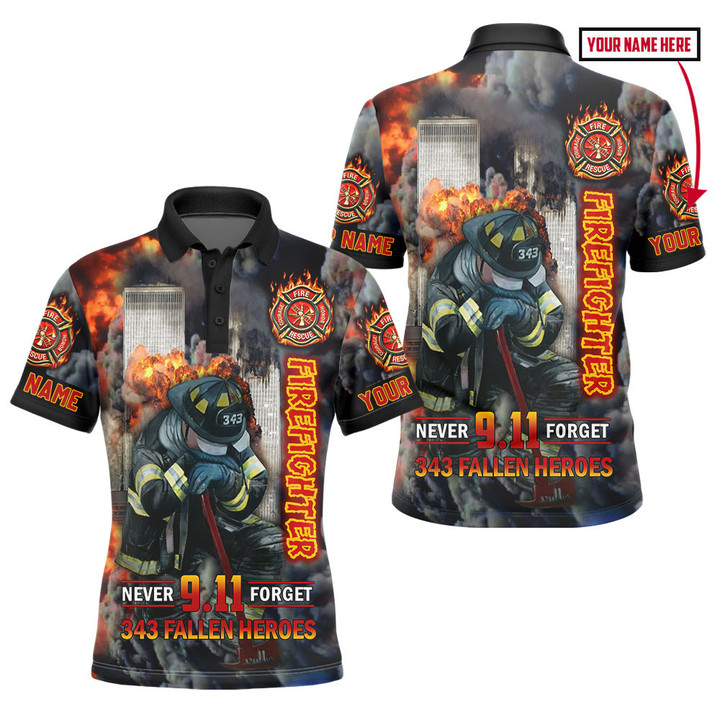 Patriot Day 9.11 Flame Firefighter Pray 343 Never Forget Customized All Over Print Polo
