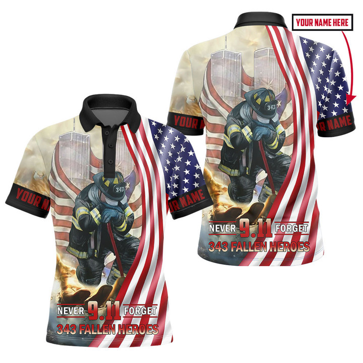 Patriot Day 9.11 God Hand Firefighter Pray 343 Never Forget Customized All Over Print Polo