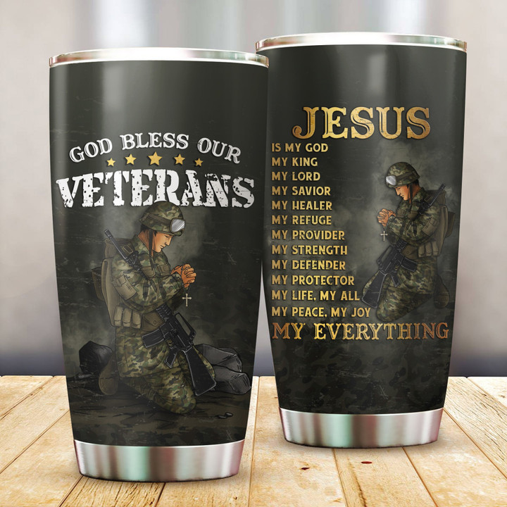 God Bless Our Veterans Jesus Customized 3D All Overprinted Tumbler - AM Style Design - Amaze Style™