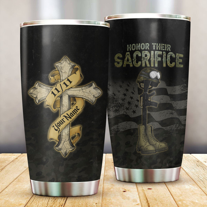 Honor Their sacrifice God Bless Our Veterans Jesus Customized 3D All Overprinted Tumbler - AM Style Design - Amaze Style™