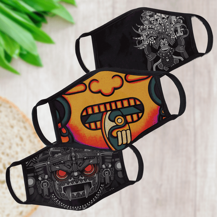 AZTEC MURAL ART FACE MASK COMBO PACK 3 ALL OVER PRINTED MASK