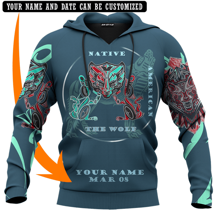 Native American Zodiac Wolf Pacific Northwest Native American Art Customized 3D All Over Printed Shirt Hoodie