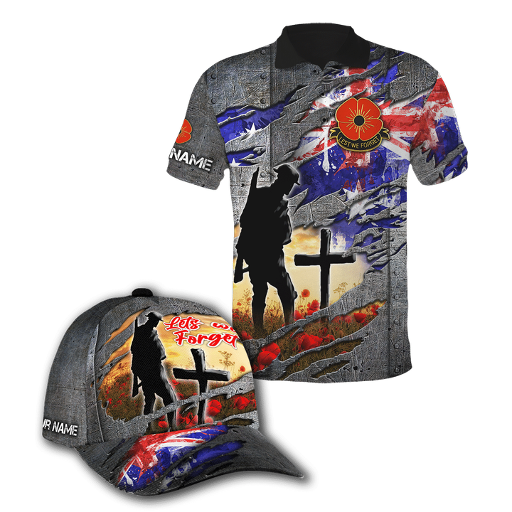 Austrailan Soldier Poppy Lest We Forget Customize 3D All Over Printed Polo & Baseball Cap