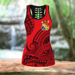 Polynesian Tonga Youthful Dynamic Style Red Color Legging & Tank top ML