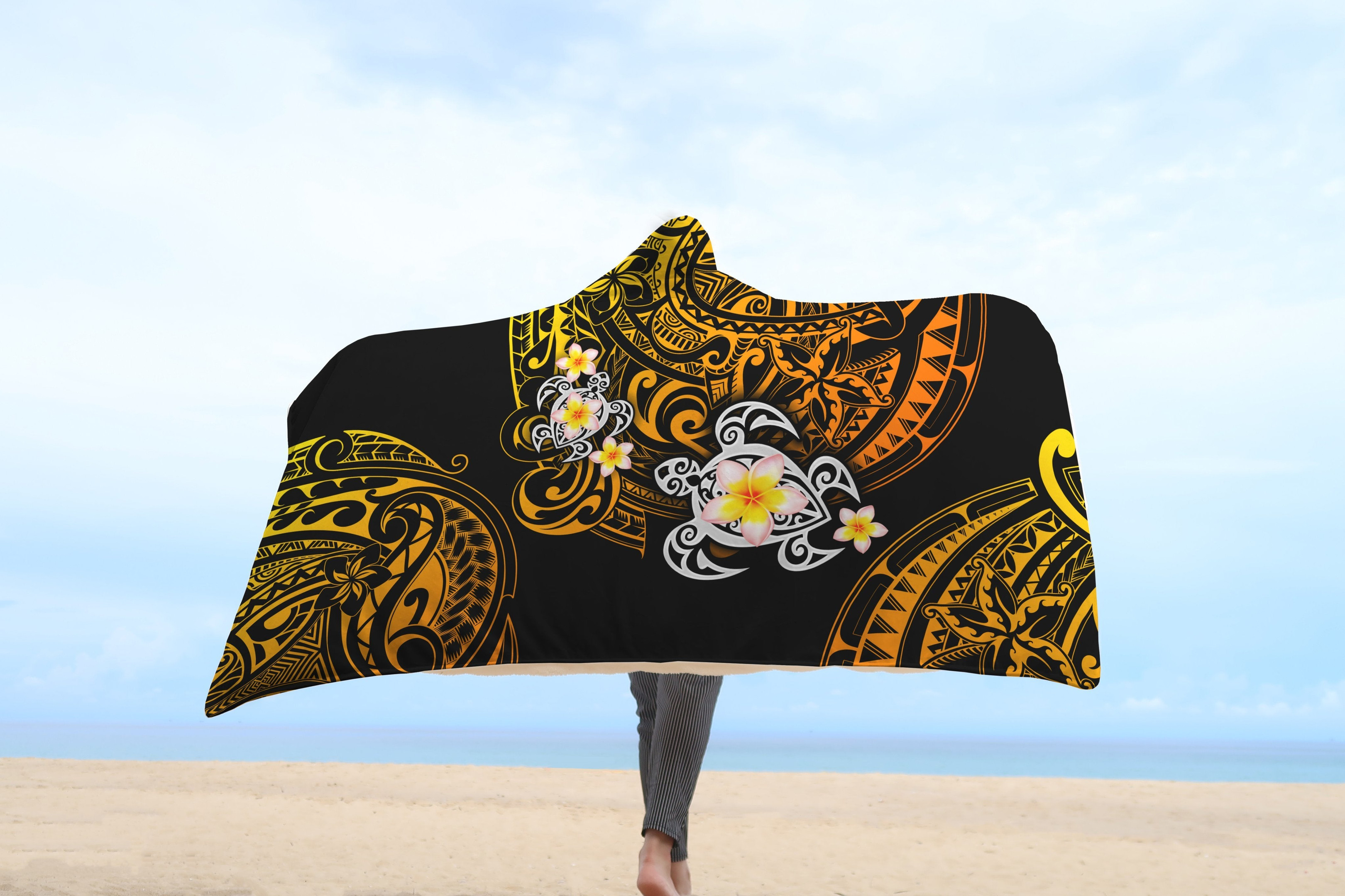 Polynesian Turtle Tattoo D Over Printed Hooded Blanket for Men and Women-ML
