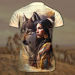 Native Girl And Wolf 3D All Over Printed T Shirt