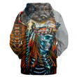 Native American Skull Chief With Wolf Headdress 3D Hoodie LT10