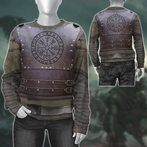 Viking Warrior Vegvisir Leather Nordic Armor Costume All Over Print Sweatshirt