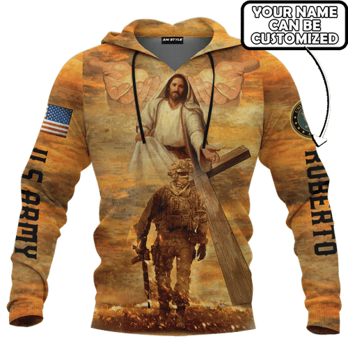 Jesus Father And Child U.S Army Jesus Family Faith Customized 3D All Overprinted hoodie
