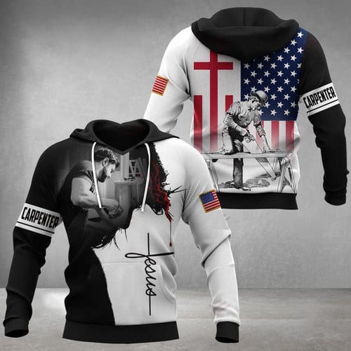 Jesus carpenter american flag jesus all over printed hoodie