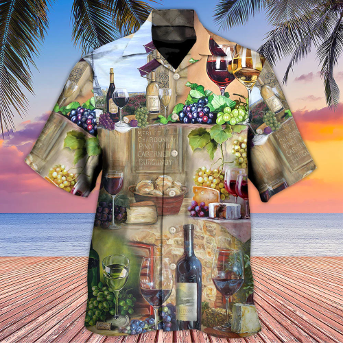 Wine Grape And Cheese Art Hawaiian Shirt Hoodifize