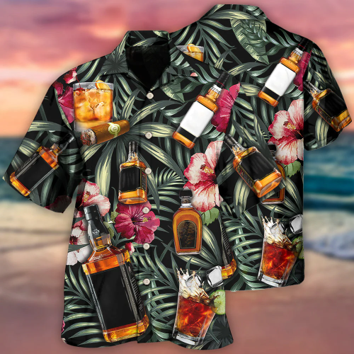 Wine Bourbon Tropical Leaf Hawaiian Shirt Hoodifize