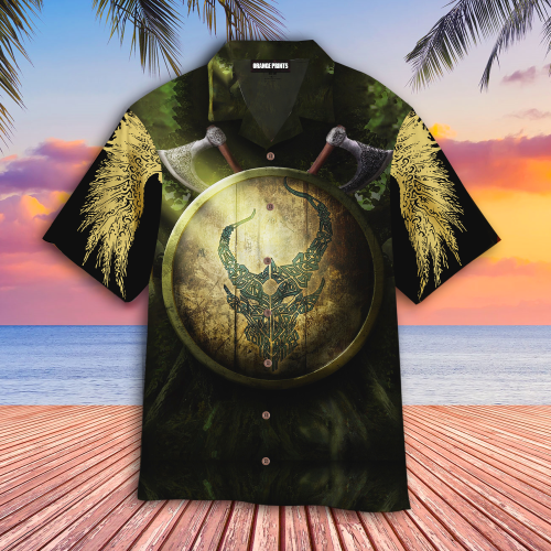 Shield Axe Raven Viking Hawaiian Shirt Hoodifize