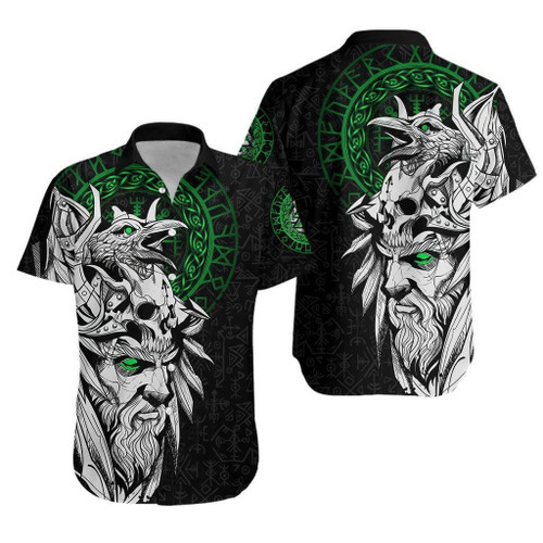 Viking Odin And Raven Green Hawaiian Shirt Hoodifize