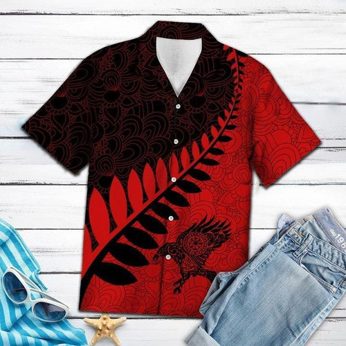 Raven Viking Leaf Red Black Pattern Hawaiian Shirt Hoodifize