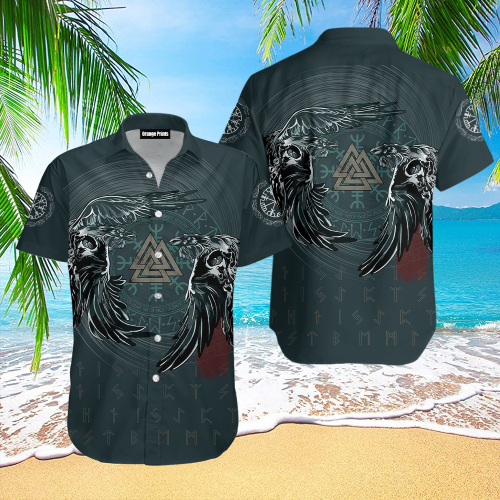 Viking Ravens Skull Tattoo Hawaiian Shirt Hoodifize