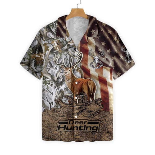 Deer Vintage Flag Bow Hunting Unisex Hawaiian Shirt Hoodifize
